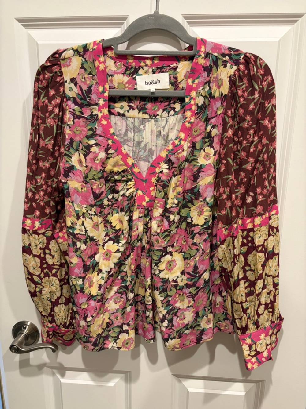 ba&sh Multi-Color Floral V-Neck Long Sleeve Blouse - brand size 2 (M)